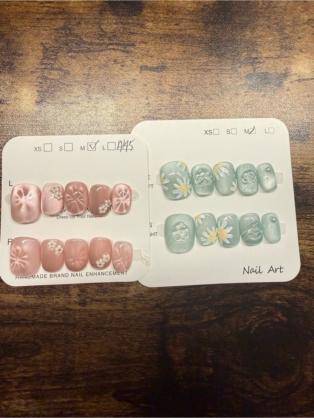 2pk Handmade Pink & Mint Floral Press-On Nails